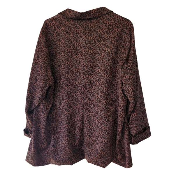 Bobeau Animal Leopard Print Open Front Cuffed Blazer Plus 2X Black Brown Cheetah - Picture 9 of 16